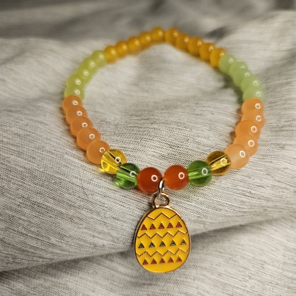 Easter Egg Glass Bead Elastic Charm Bracelet
